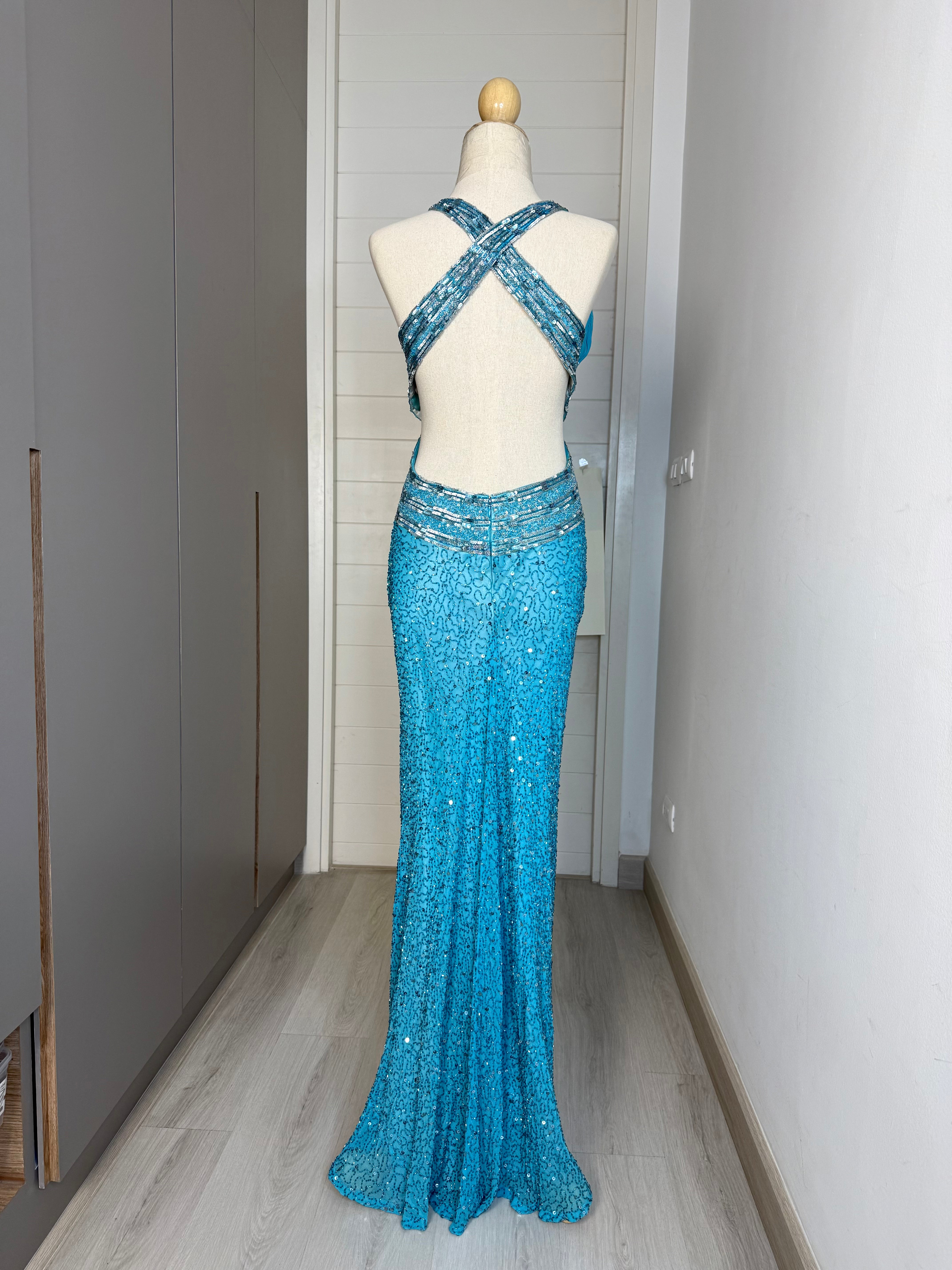 V60 Vintage David's Bridal Teal Evening Gown (S)