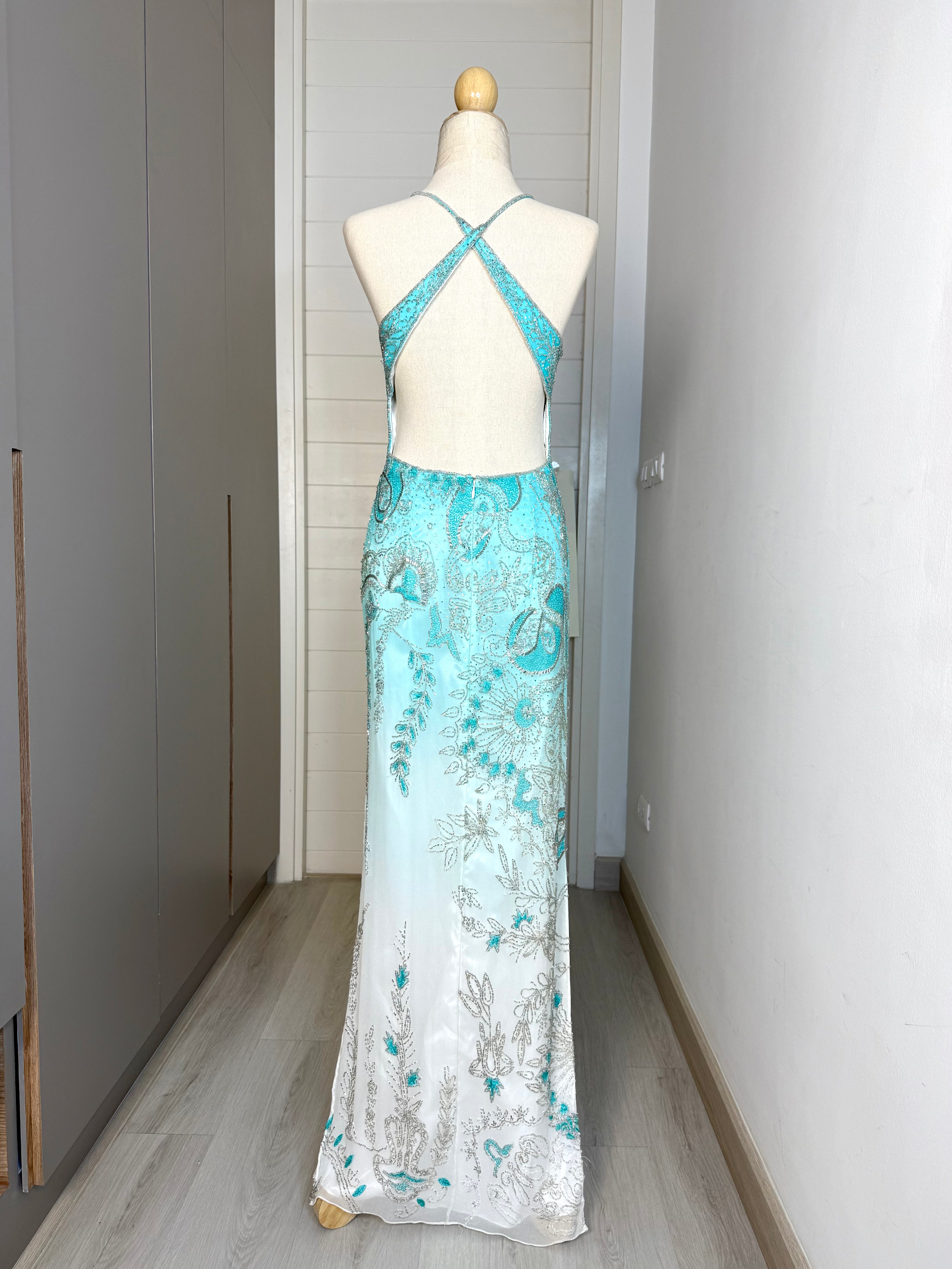 V61 Vintage Mia Bella Blue Ombre Evening Gown (S-M)