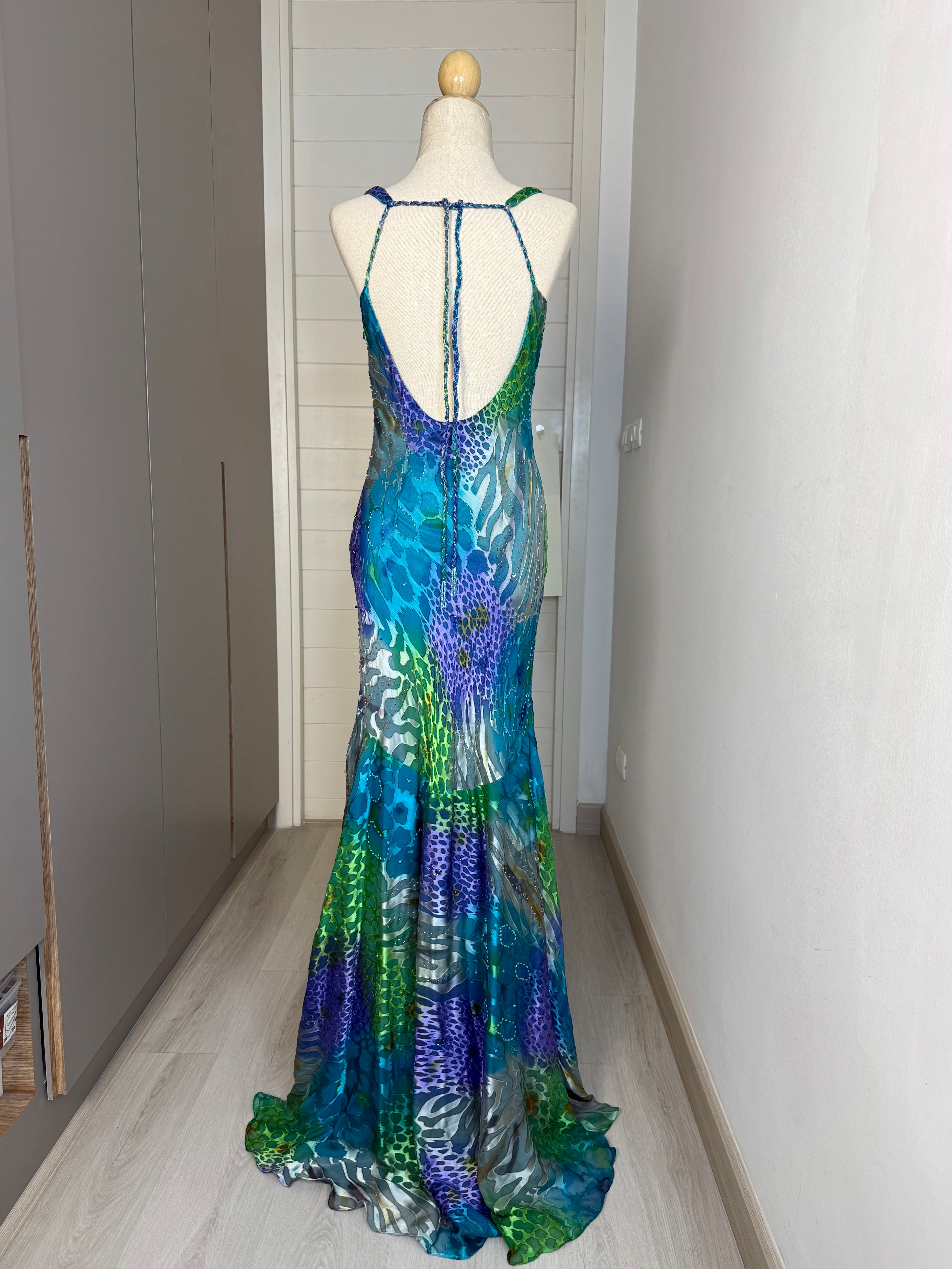 V58 Vintage Cache Teal Leopard Evening Gown (XS-S)