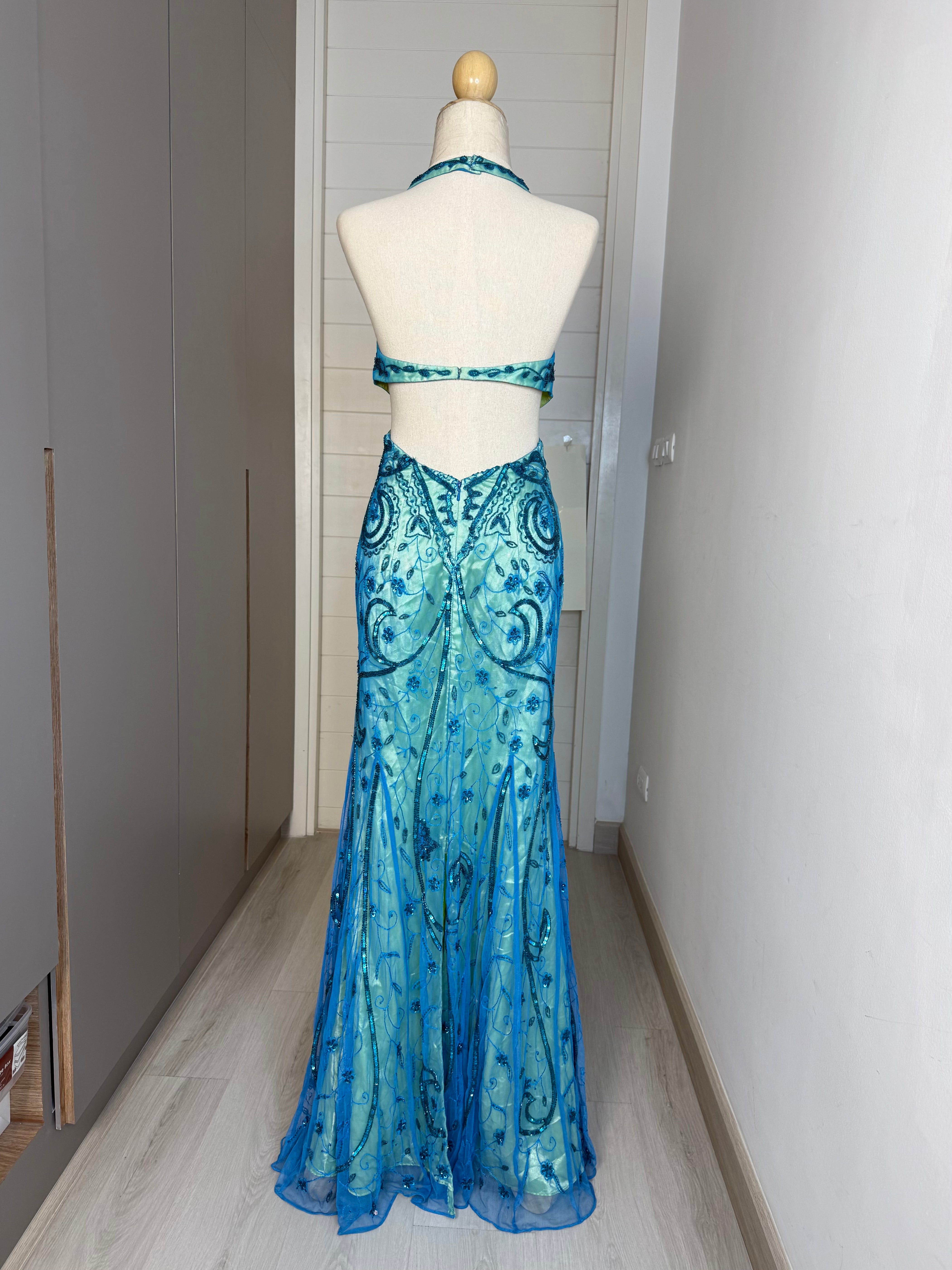 V59 Vintage Super Rare Cache Teal Evening Gown (S)