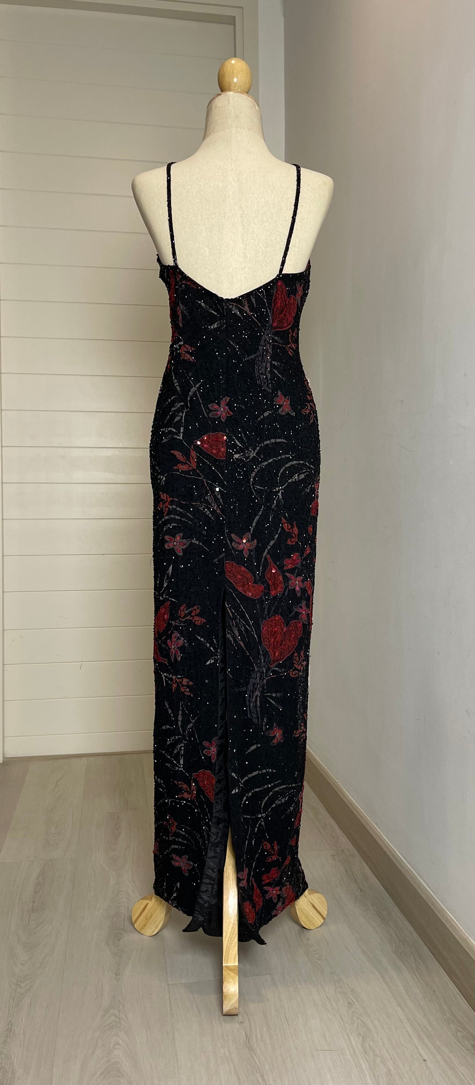 V16 Vintage Papell Black Evening Gown (XS-S)