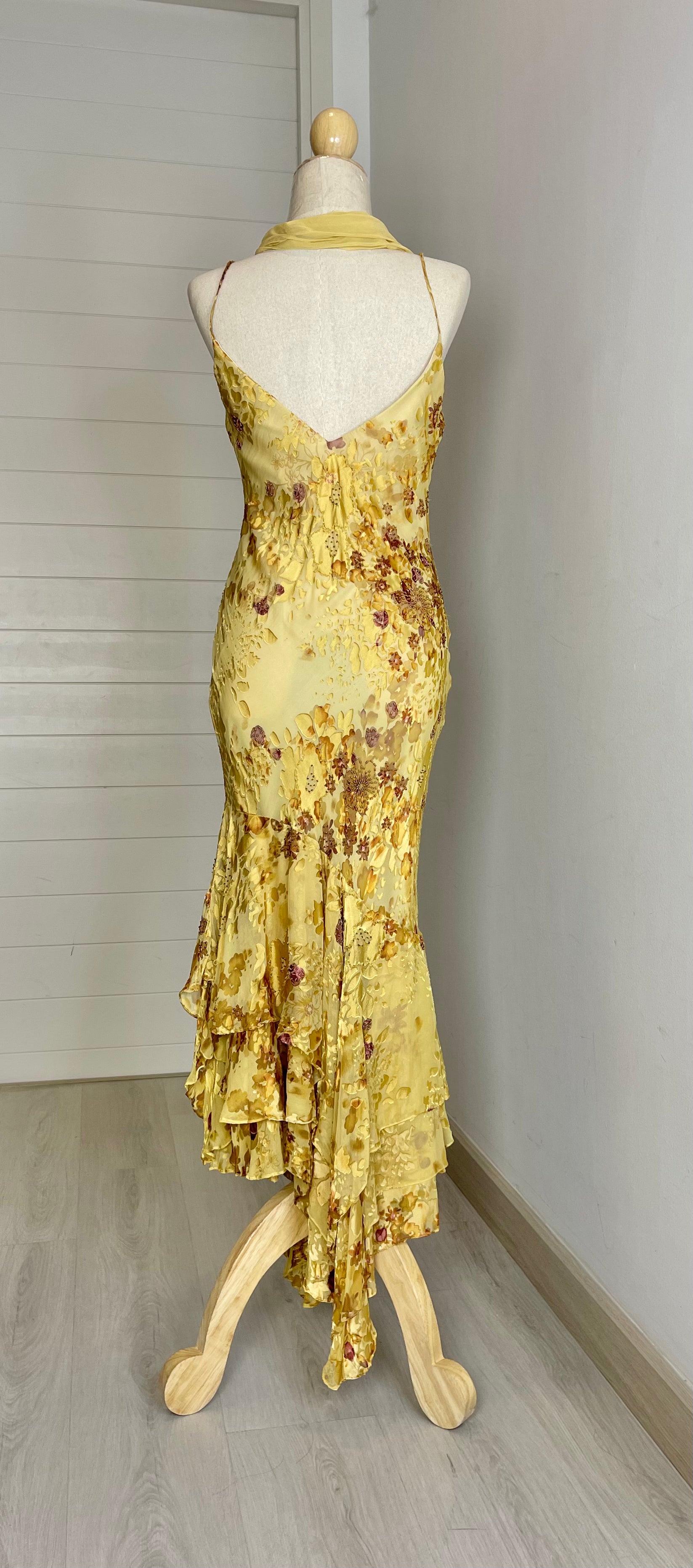 V35 Vintage Yellow Silk Midi Dress (XS-S)