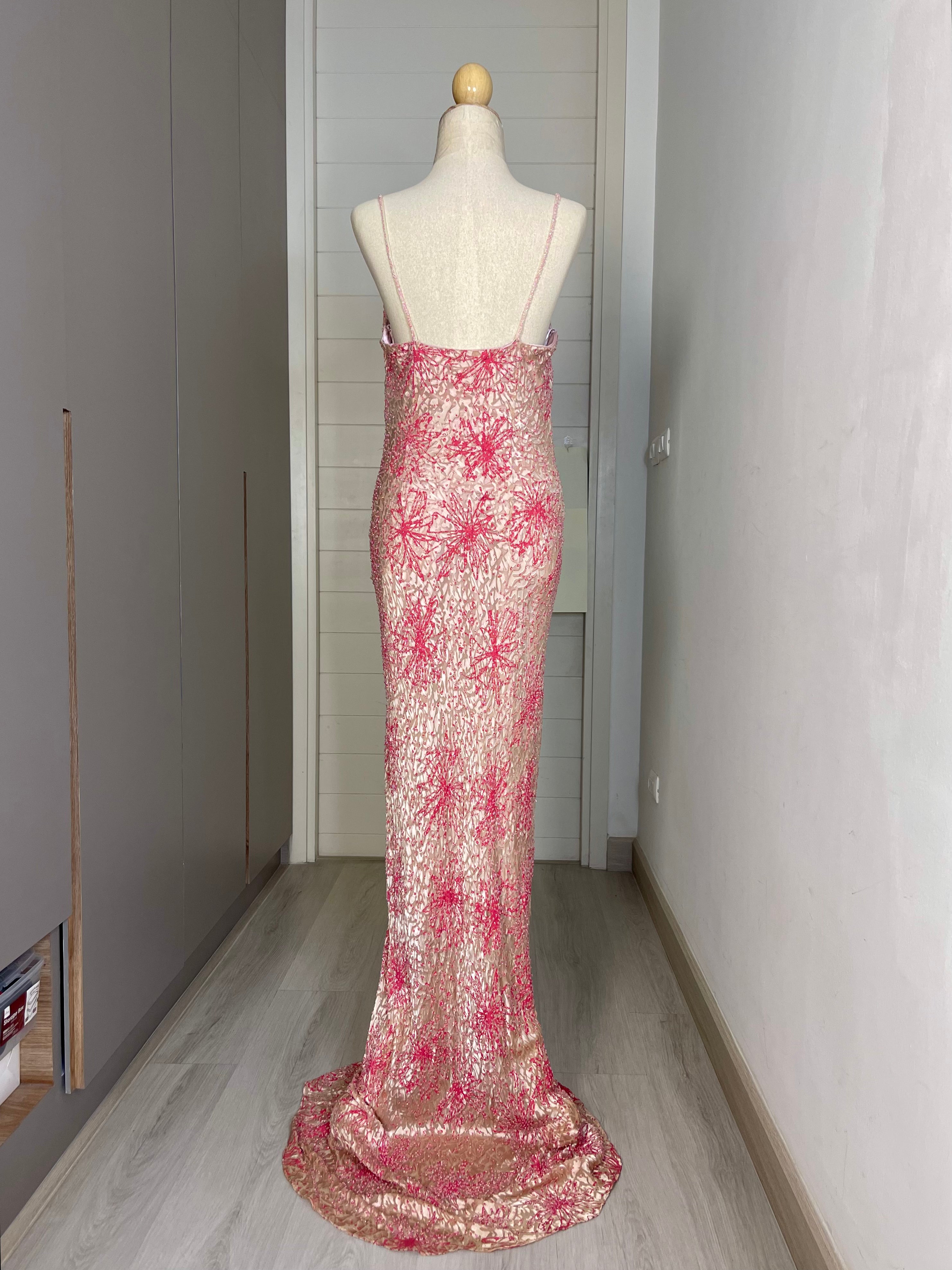 V56 Vintage Beige & Pink Firework Evening Gown (S-M)