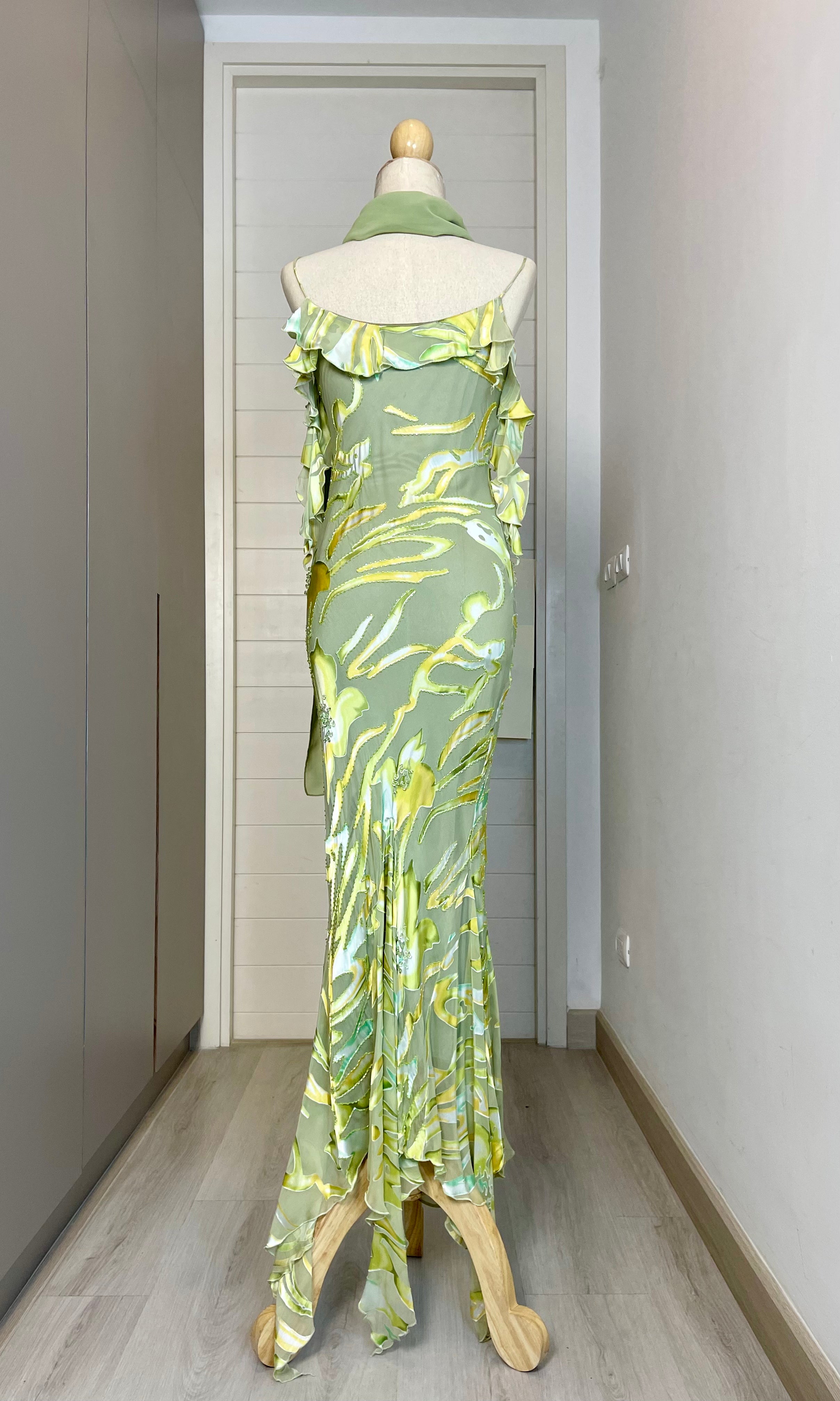 V01 Vintage Super Rare Spanish Green Evening Dress (XS-S)