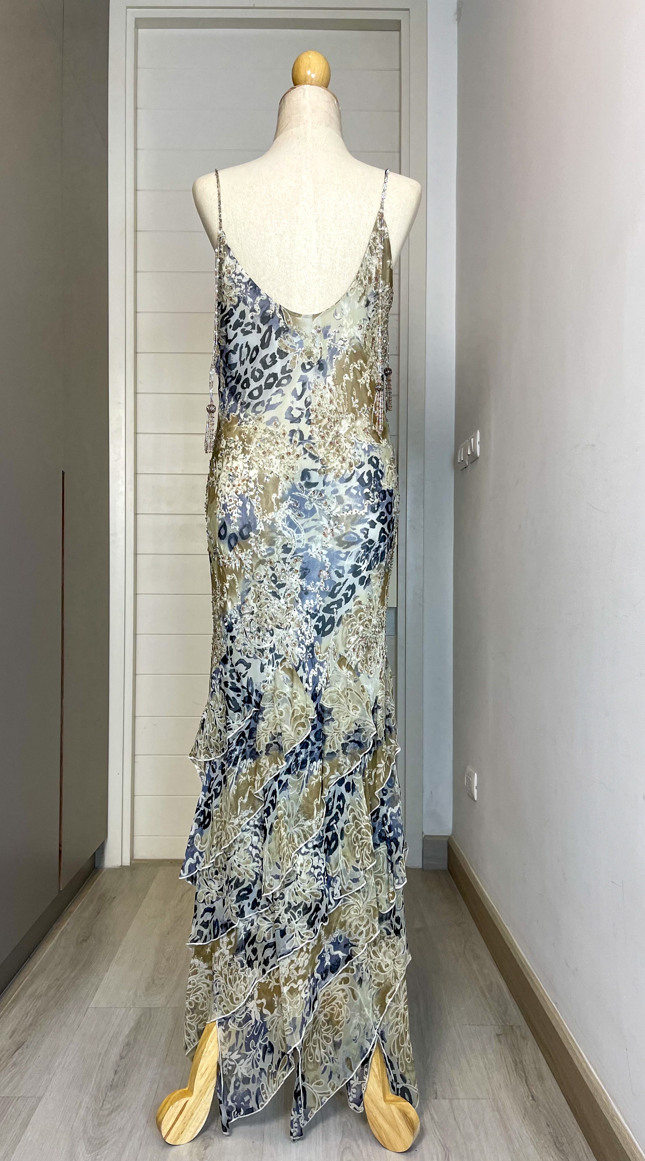 D13 Super Rare Diane Freis Tiger Print Evening Dress (M-XL) (ชุดเป็นทรงขยายตามหุ่น)