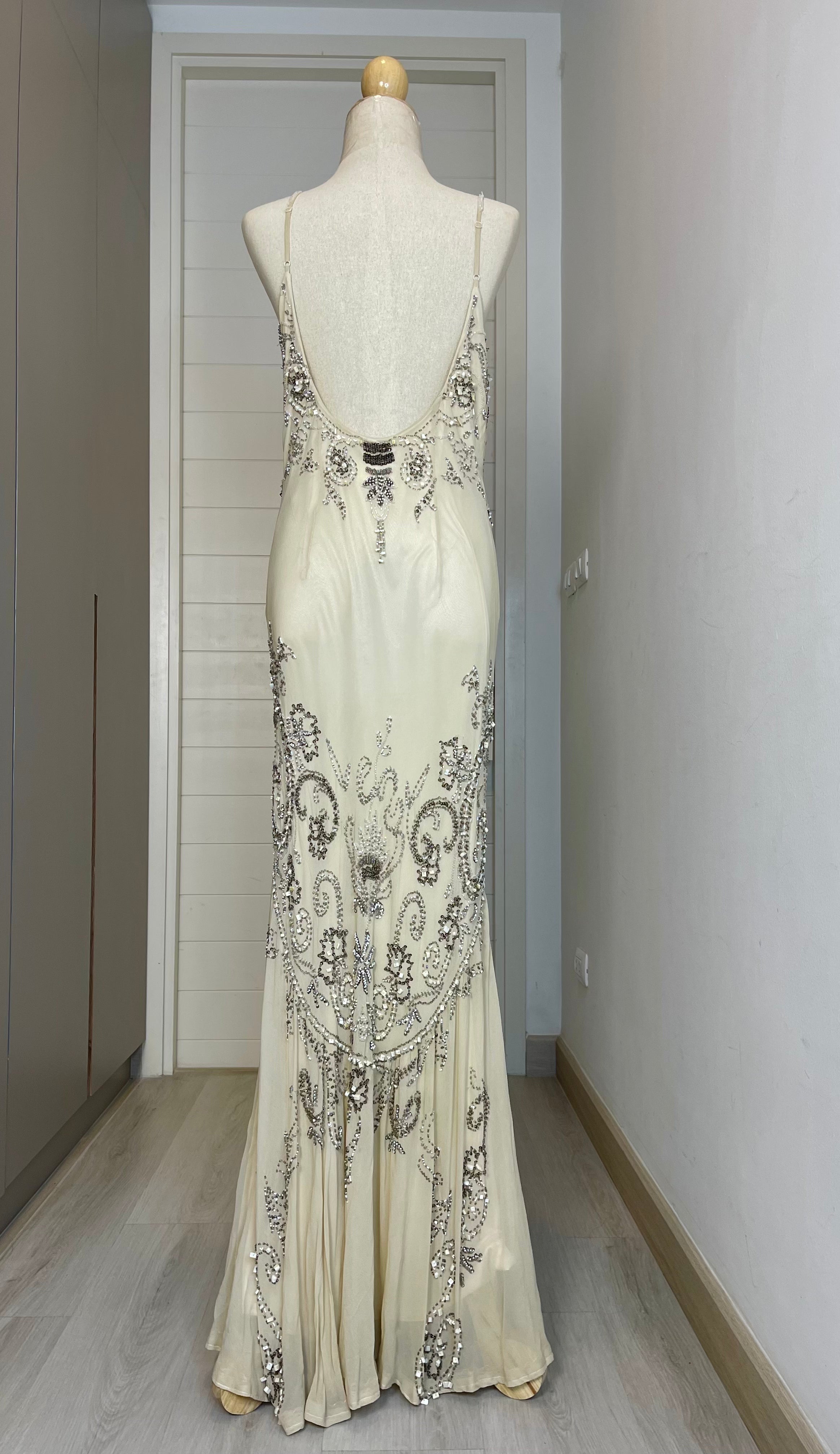 S06 Vintage Super Rare Sue Wong Cream Evening Dress (M-XL)