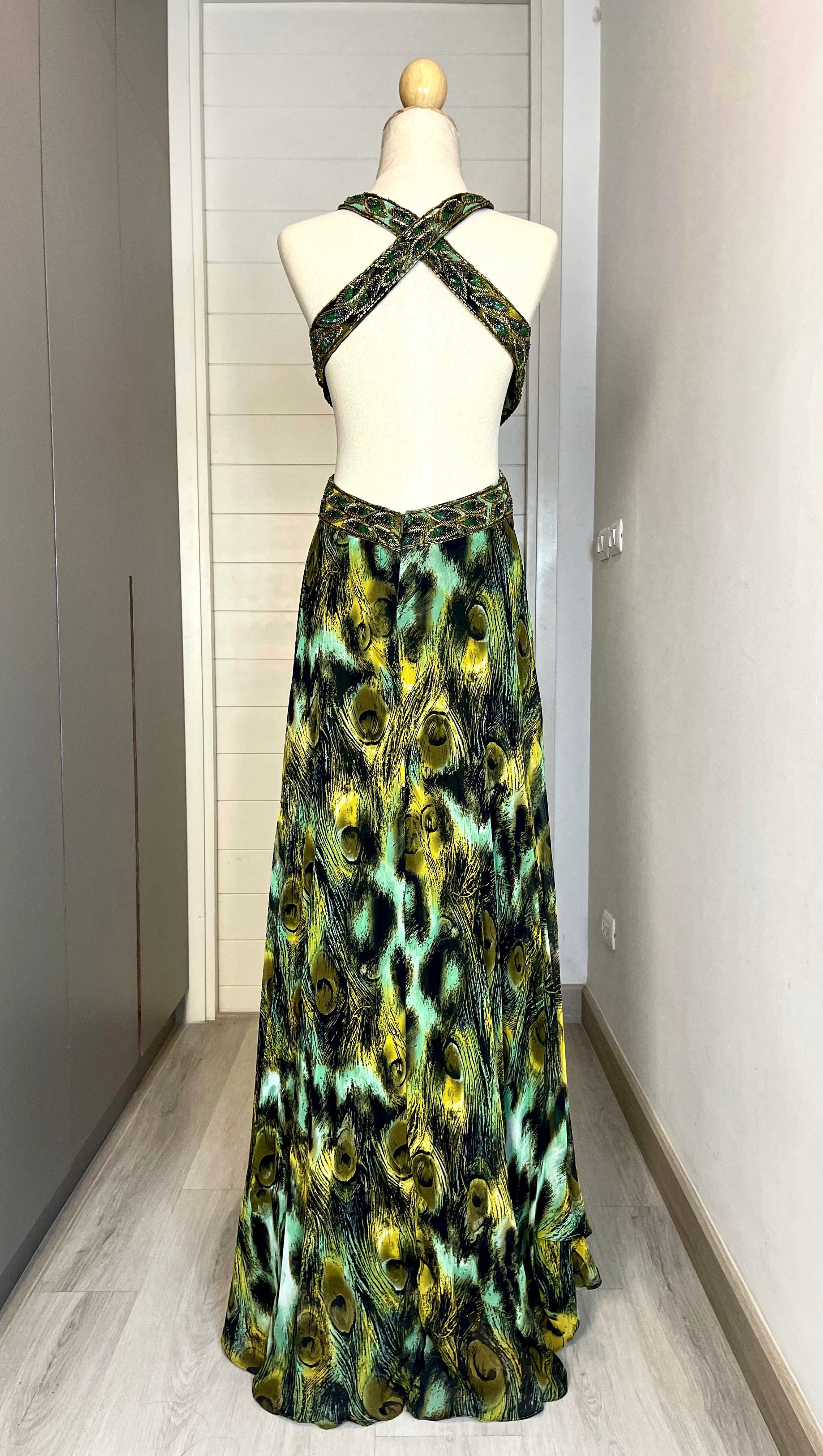 D03 Dave & Johnny Peacock Evening Gown (XS-S)