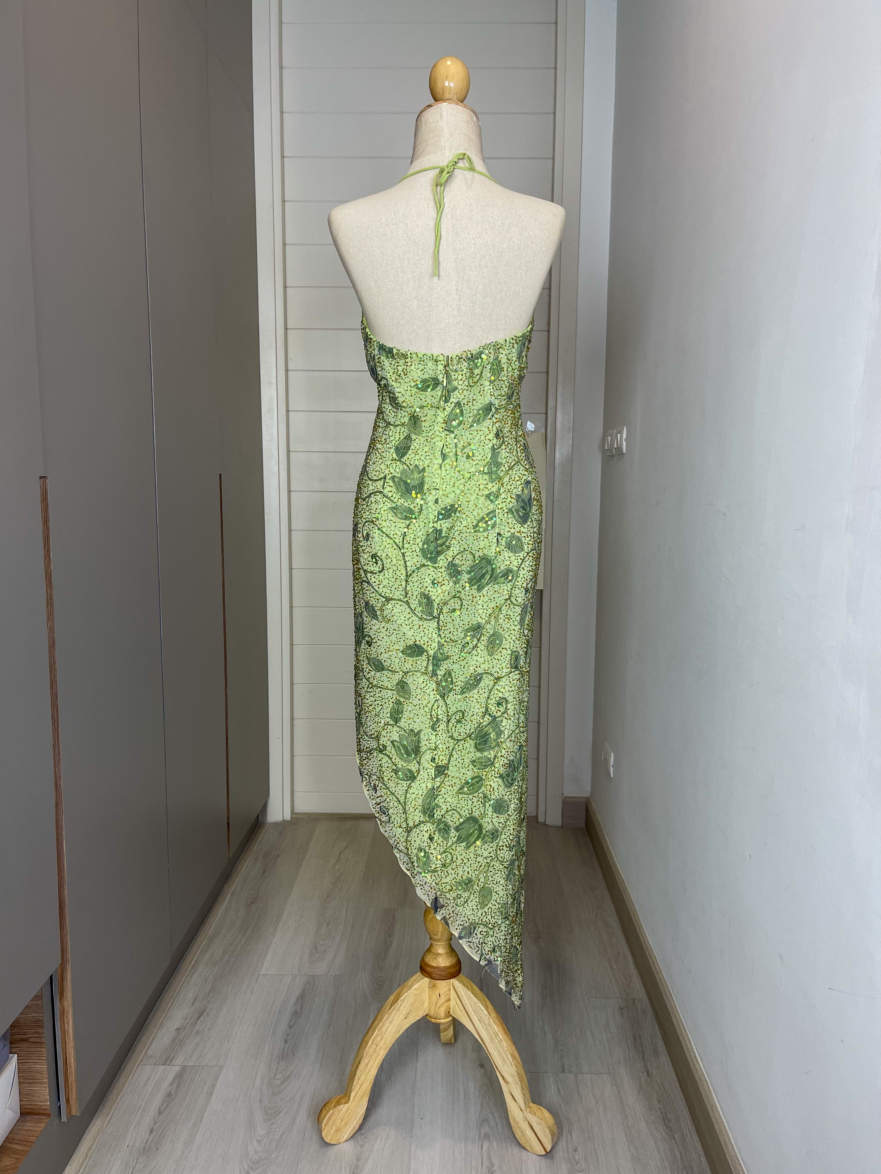 V11 Vintage Andretta Green Evening Dress (M-L)