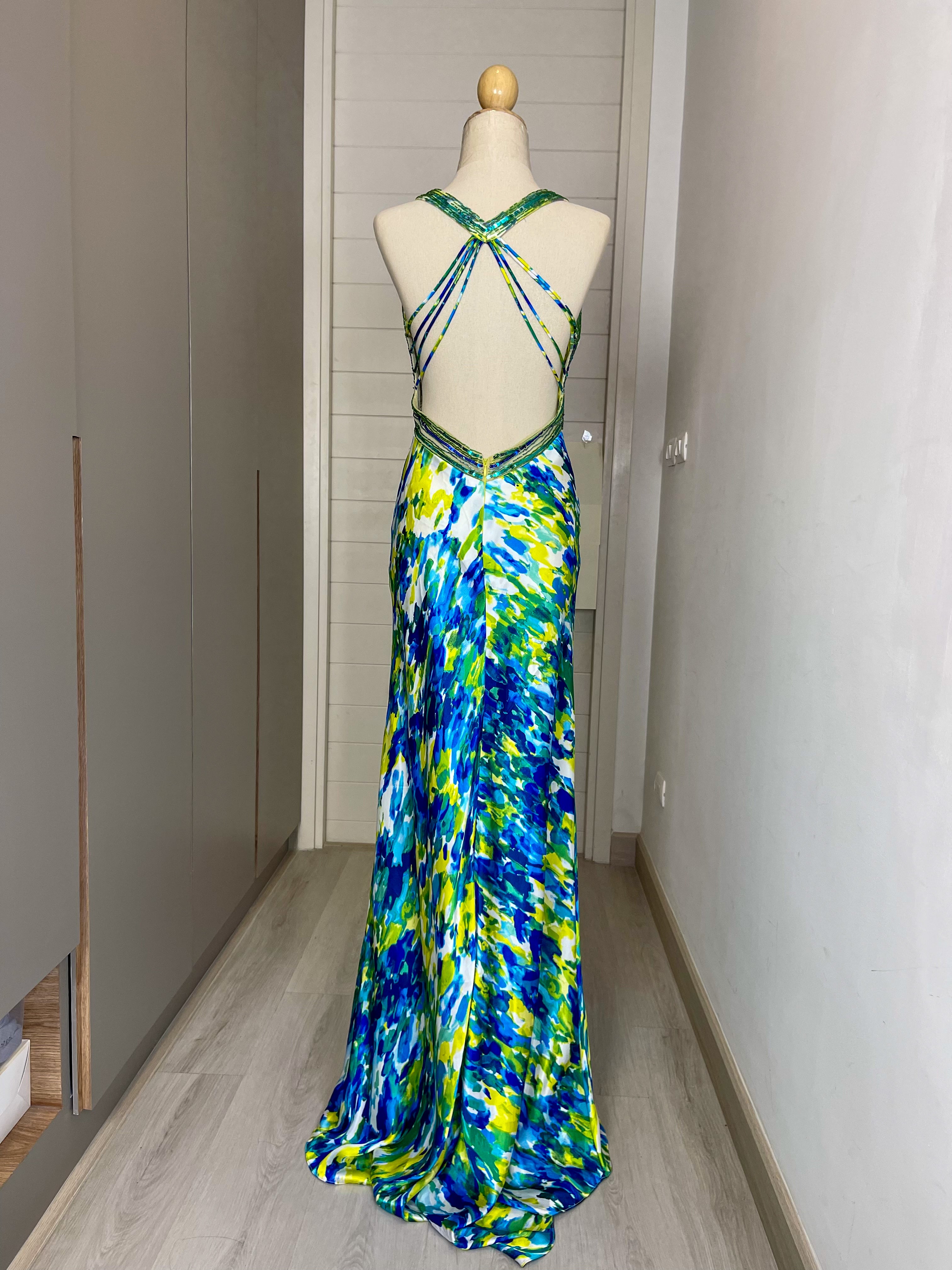 C11 Cachet Blue and Yellow evening Gown (S)