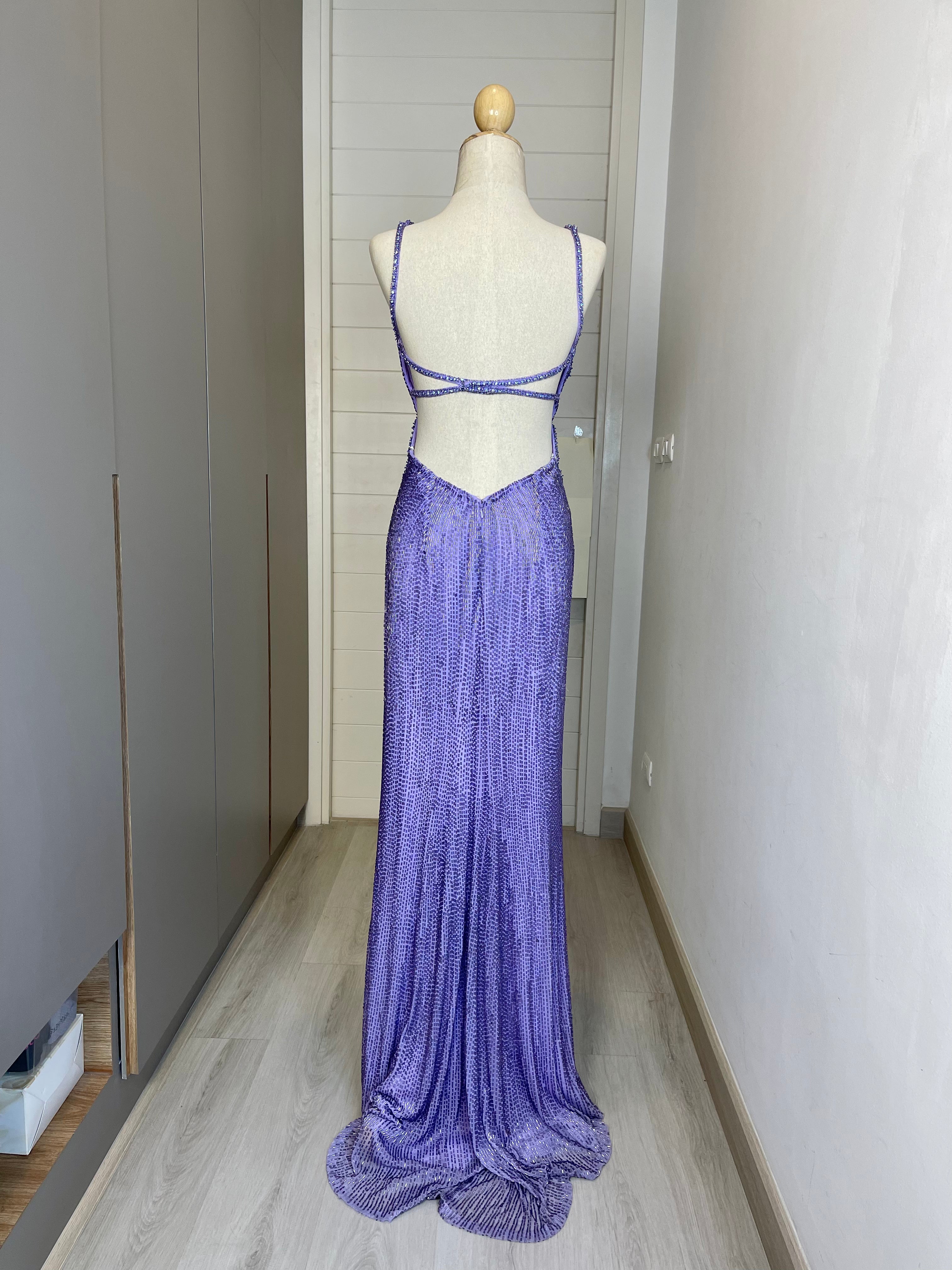 S08 Sherri Hill Purple Butterfly Evening Gown (XS-M) (XS ต้องปรับสาย)