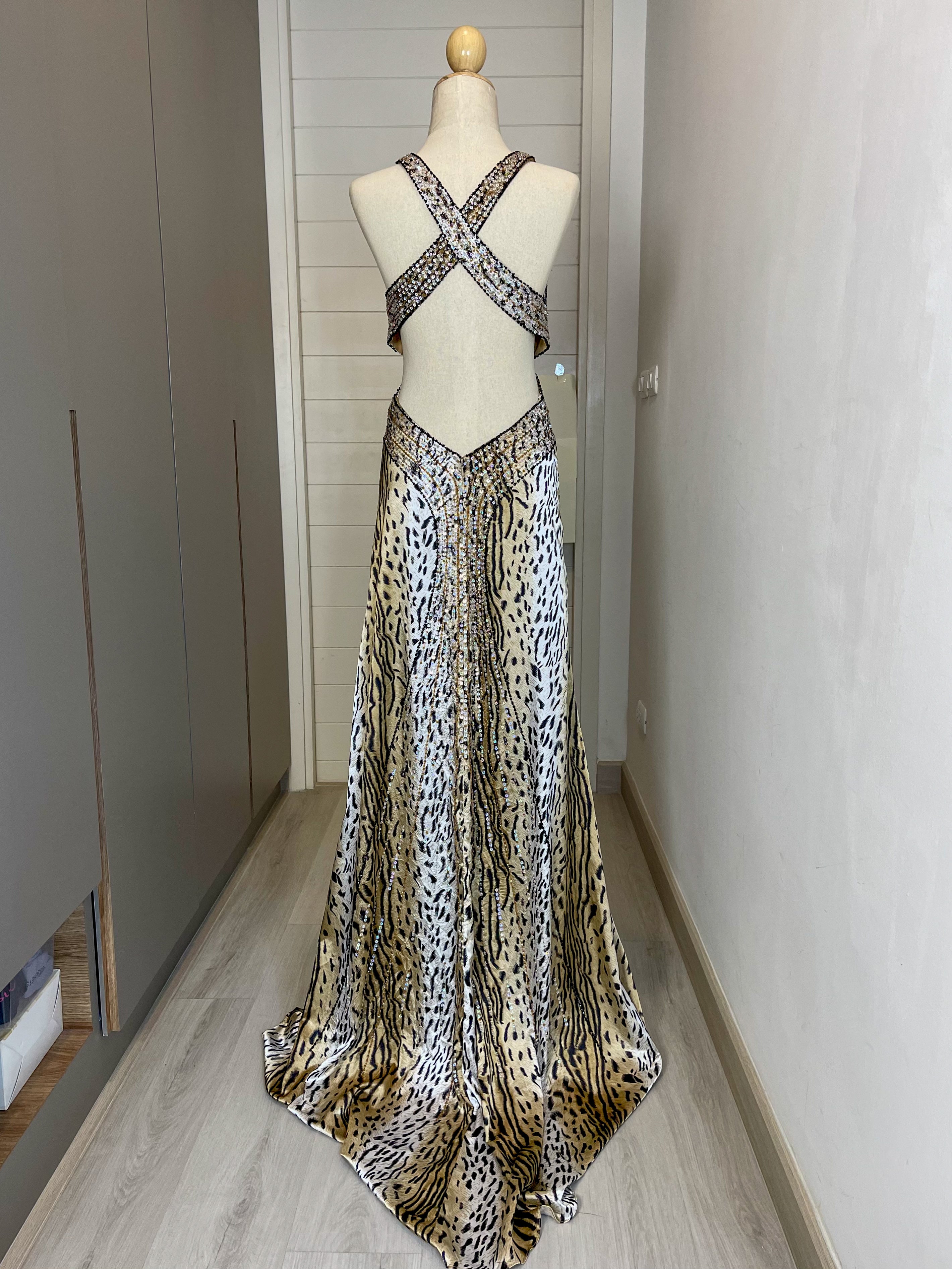 V32 Vintage La Femme Leopard Print Evening Gown (M)