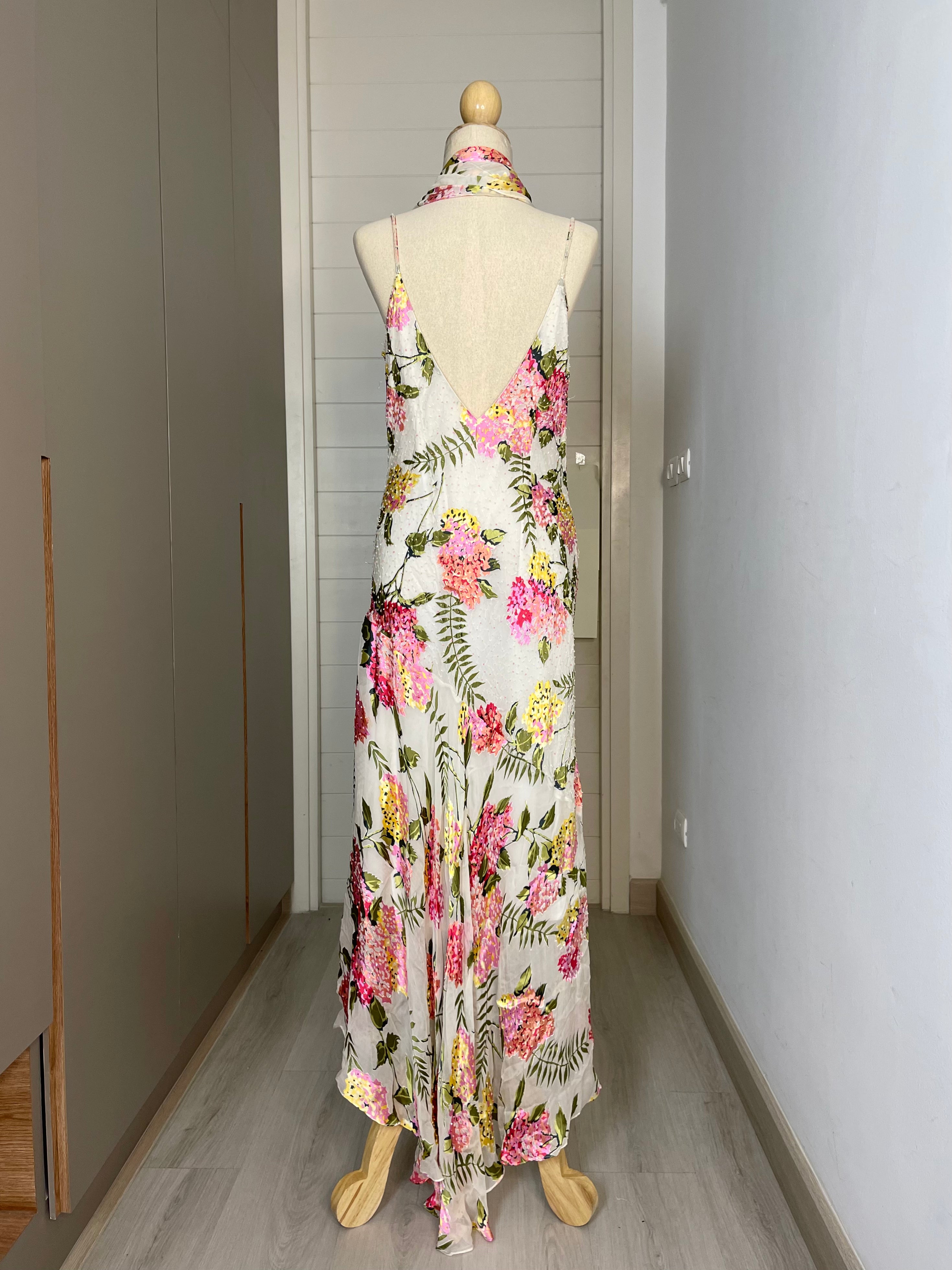 V38 Vintage Super Rare Find Sue Wong White Floral Evening Dress ** ปิดการเช่าแล้ว**