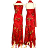 V37 Vintage YVE London Silk Red & Green Evening Gown (S-M)